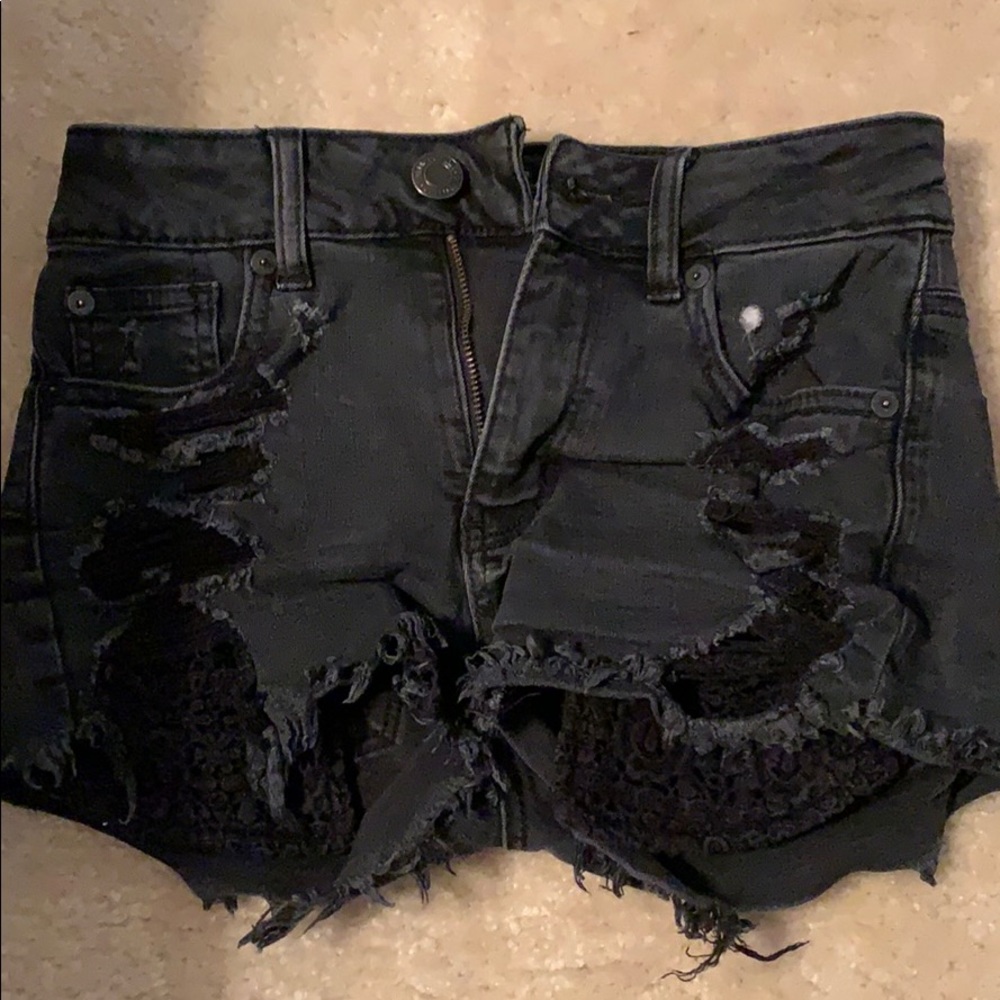 COPY - High rise black ripped American Eagle shor…